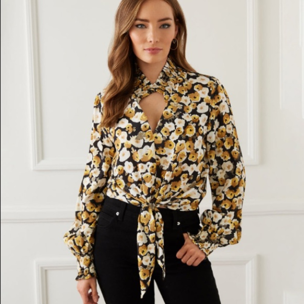 Karen Kane Watercolor Floral Tie Front  Blouson Midi Tulip Skirt Set XS
